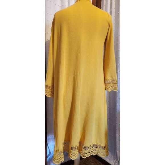 C36 Tickled Teal golden sunflower yellow long sweater cardigan with lacy trim - Picture 8 of 11